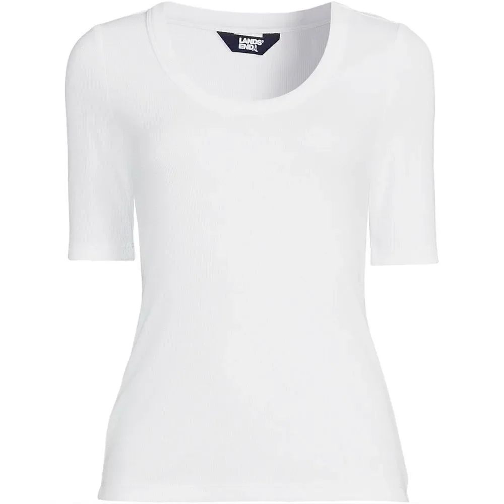 Land's End Drapey Ribbed Scoop Neck Elbow Length Tee White XS size 2-4